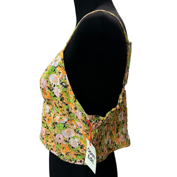 OPEN EDIT ~ NORDSTROM Multi Meadow Floral Smocked Back Crop Camisole  M - Picture 5 of 9
